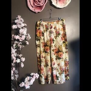 Floral wide leg cotton pants bottoms